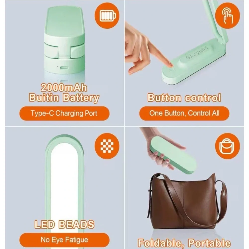 NEW Set of 2 - Mint Green LED Desk Portable Lamp & Battery Operated Rechargeable